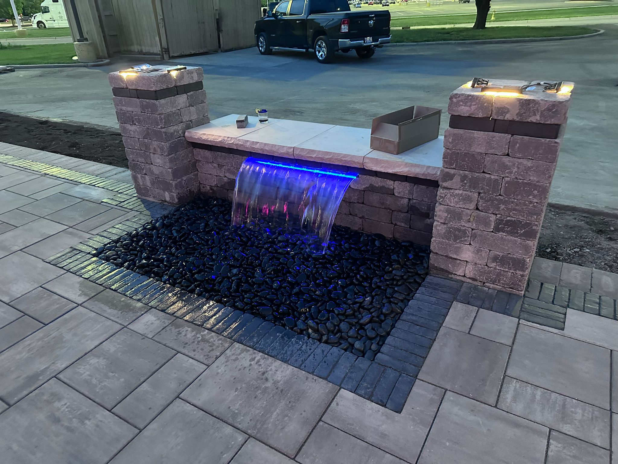 Custom water feature with LED lighting